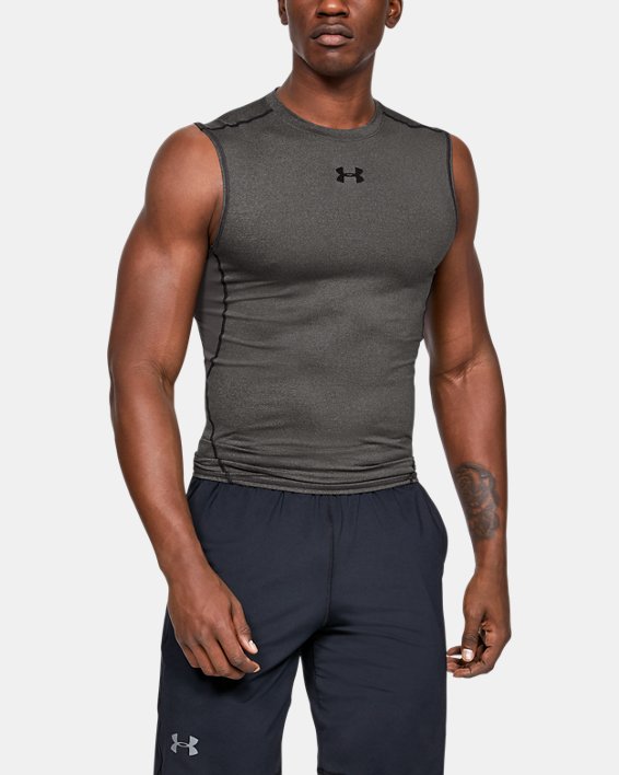 Men's UA HeatGear® Armour Sleeveless Compression Shirt, Gray, pdpMainDesktop image number 0